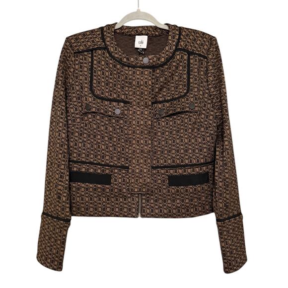 Cabi Empower Jacket Style 4494 Brown Black Tweed Knit Zip Front Blazer Medium - Picture 8 of 10